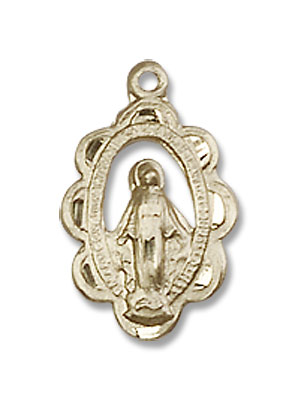 Open-Cut Miraculous Medal Necklace with Scalloped Border - 14K Solid Gold