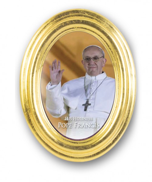 Pope Francis Oval Gold Leaf Frame - Full Color