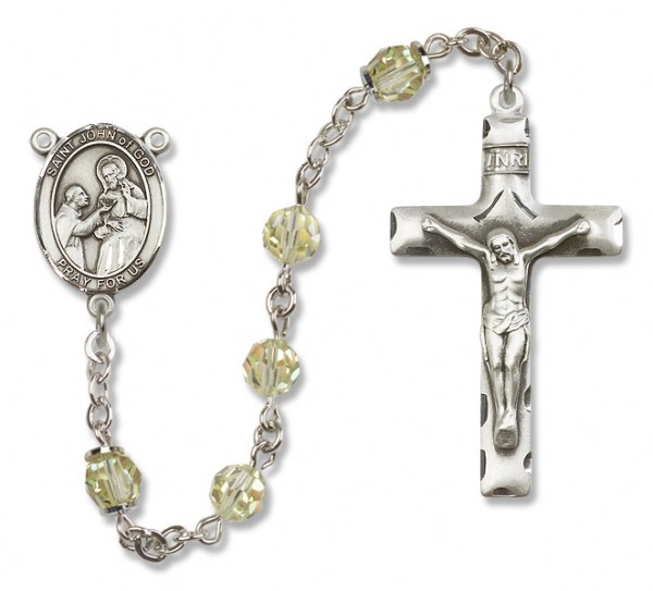 St. John of God Sterling Silver Heirloom Rosary Squared Crucifix - Jonquil