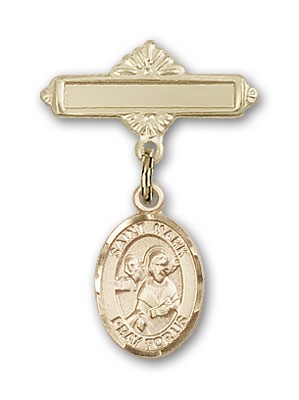 Pin Badge with St. Mark the Evangelist Charm and Polished Engravable Badge Pin - Gold Tone