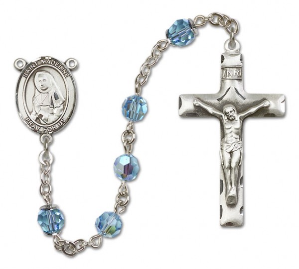 St. Madeline Sophie Barat Sterling Silver Heirloom Rosary Squared Crucifix - Aqua