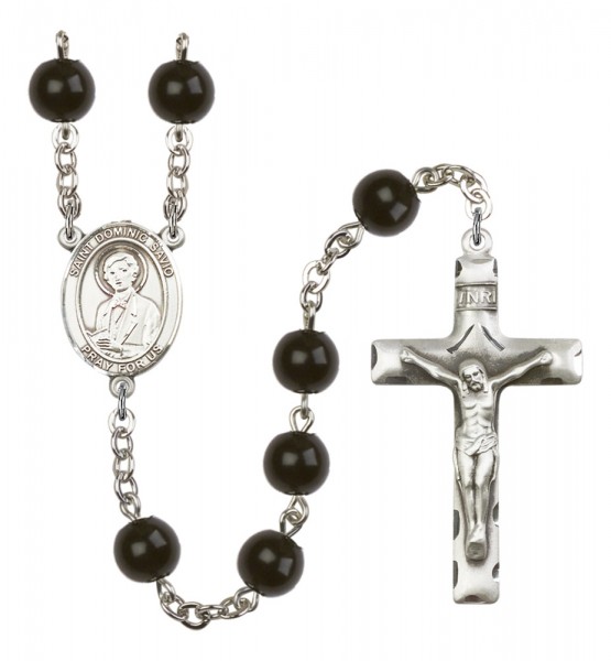 Men's St. Dominic Savio Silver Plated Rosary - Black