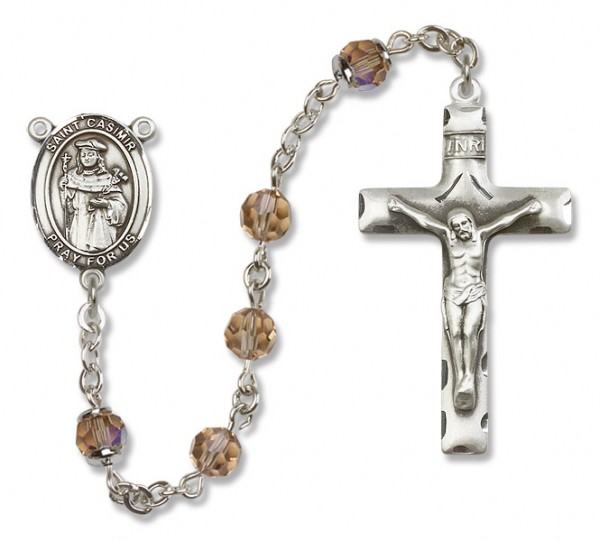 St. Casimir of Poland Sterling Silver Heirloom Rosary Squared Crucifix - Topaz