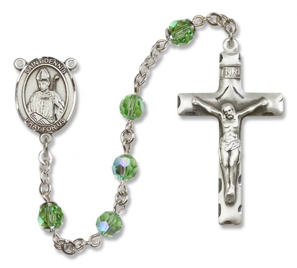 St. Dennis Sterling Silver Heirloom Rosary Squared Crucifix - Peridot