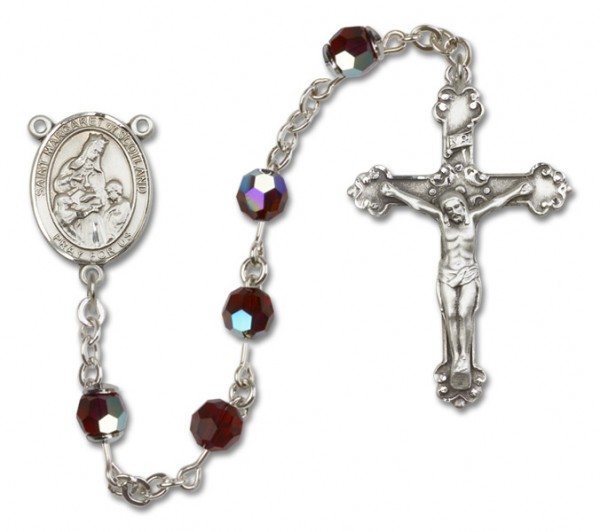 St. Margaret of Scotland Sterling Silver Heirloom Rosary Fancy Crucifix - Garnet