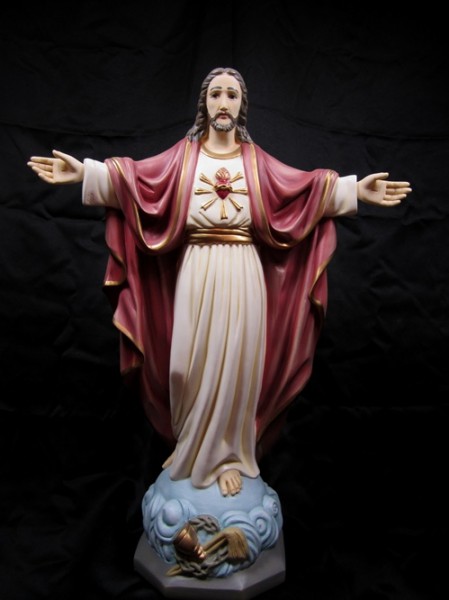 Sacred Heart Statue Hand Painted Marble Composite - 24 inch - Multi-Color