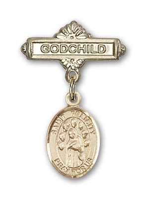 Pin Badge with St. Felicity Charm and Godchild Badge Pin - 14K Solid Gold