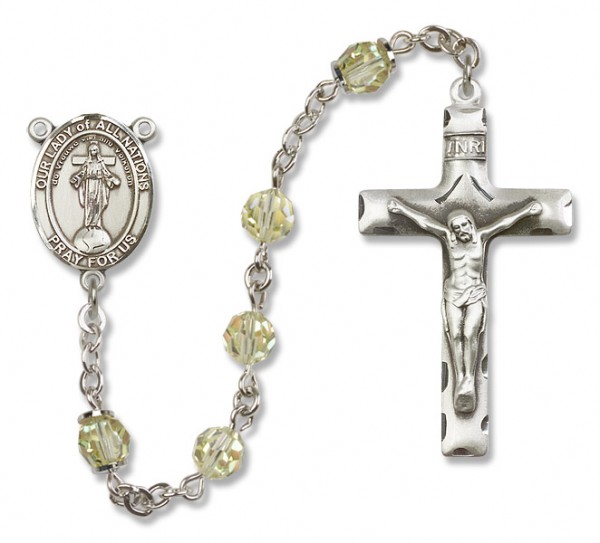 Our Lady of Nations Sterling Silver Heirloom Rosary Squared Crucifix - Zircon
