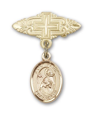 Pin Badge with St. Kevin Charm and Badge Pin with Cross - Gold Tone