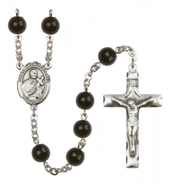 Men's St. Martin de Porres Silver Plated Rosary - Black
