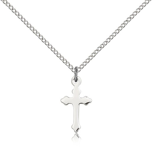 Women's Budded Tip Cross Necklace - Sterling Silver