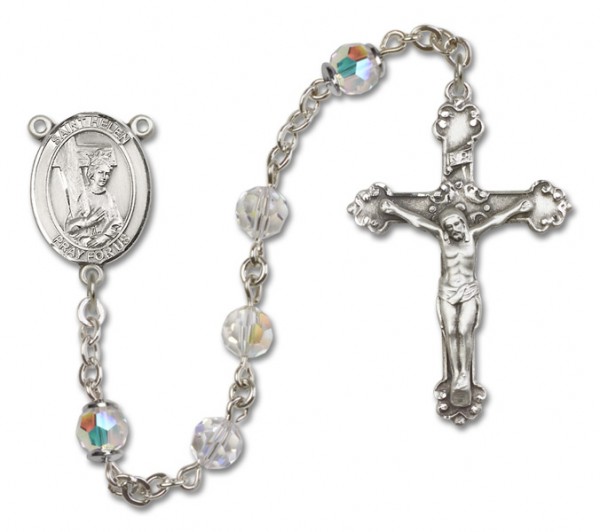 St. Helen Sterling Silver Heirloom Rosary Fancy Crucifix - Crystal