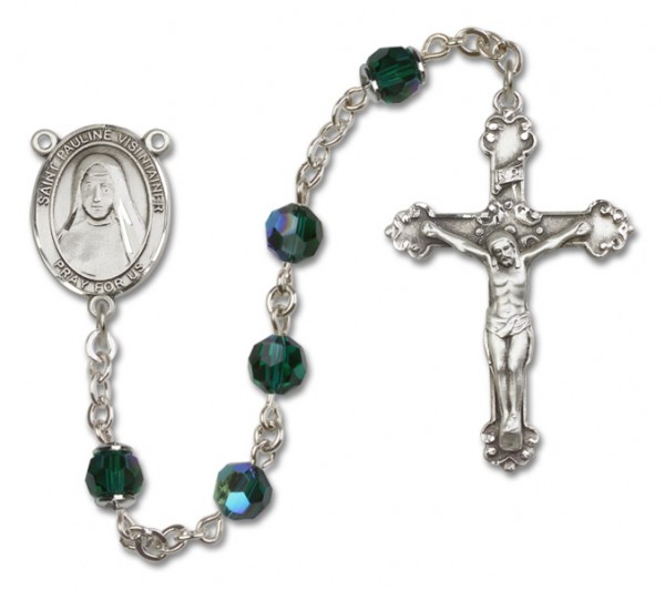 St. Pauline Visintainer Sterling Silver Heirloom Rosary Fancy Crucifix - Emerald Green