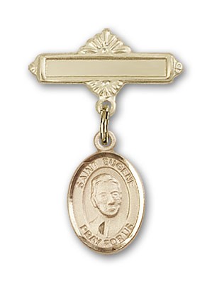 Pin Badge with St. Eugene de Mazenod Charm and Polished Engravable Badge Pin - Gold Tone