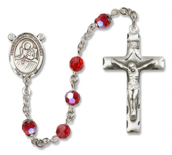 St. Lidwina of Schiedam Sterling Silver Heirloom Rosary Squared Crucifix - Ruby Red