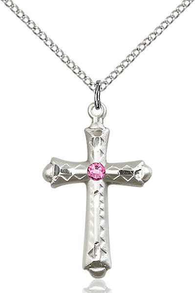 Matte Cross Pendant with Diamond Etching Birthstone Options - Rose