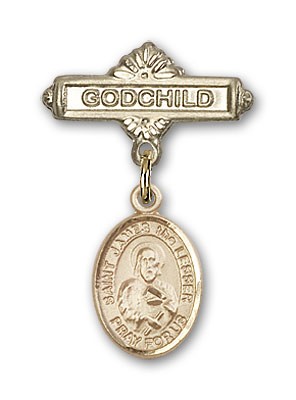 Pin Badge with St. James the Lesser Charm and Godchild Badge Pin - Gold Tone