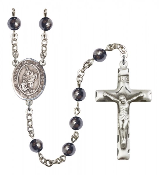 Men's San Martin Caballero Silver Plated Rosary - Gray