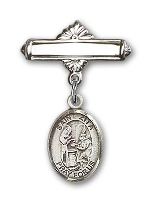 Pin Badge with St. Zita Charm and Polished Engravable Badge Pin - Silver tone