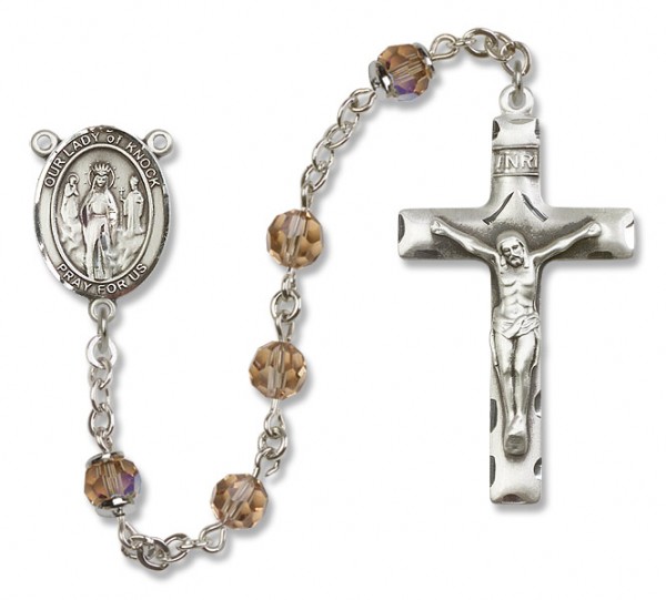 Our Lady of Knock Sterling Silver Heirloom Rosary Squared Crucifix - Topaz