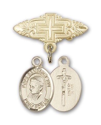 Pin Badge with Pope Benedict XVI Charm and Badge Pin with Cross - Gold Tone