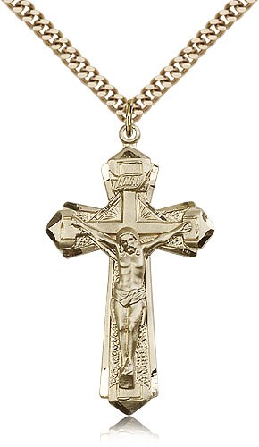 Men's Pointed Edge Crucifix Pendant - 14KT Gold Filled