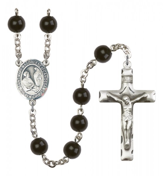 Men's St. Mary Magdalene of Canossa Silver Plated Rosary - Black