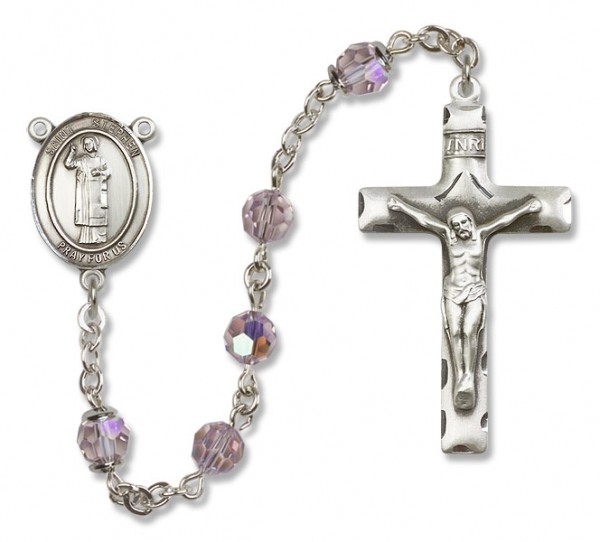 St. Stephen the Martyr Sterling Silver Heirloom Rosary Squared Crucifix - Light Amethyst