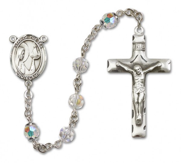 Our Lady of the Sea Sterling Silver Heirloom Rosary Squared Crucifix - Crystal