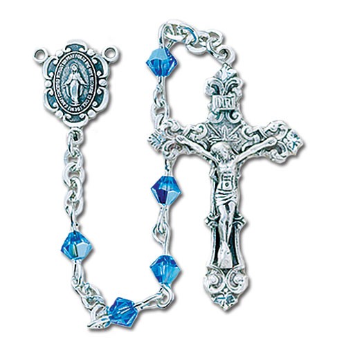 4mm Sapphire Crystal Swarovski Bead Rosary in Sterling Silver - Sapphire