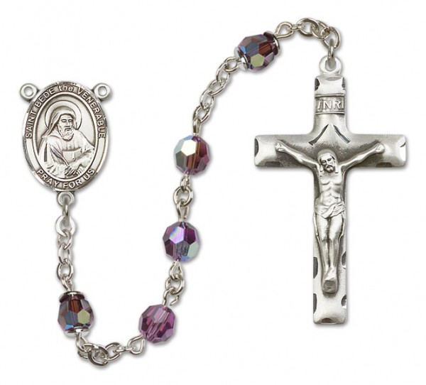 St. Bede the Venerable Sterling Silver Heirloom Rosary Squared Crucifix - Amethyst