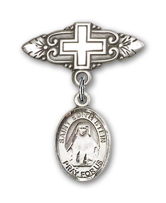 Pin Badge with St. Edith Stein Charm and Badge Pin with Cross - Silver tone