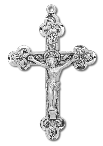 Fleur De Lis Tip Sterling Silver Rosary Crucifix - Sterling Silver