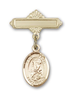 Pin Badge with St. Sarah Charm and Polished Engravable Badge Pin - Gold Tone