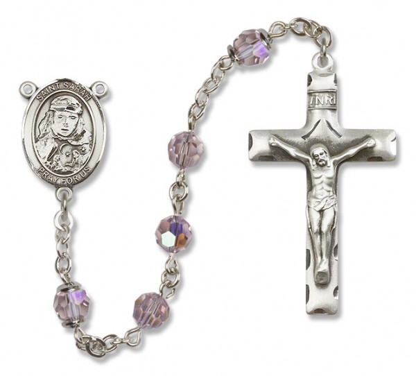 St. Sarah Sterling Silver Heirloom Rosary Squared Crucifix - Light Amethyst