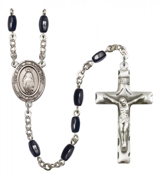 Men's Our Lady of Good Help Silver Plated Rosary - Black | Silver