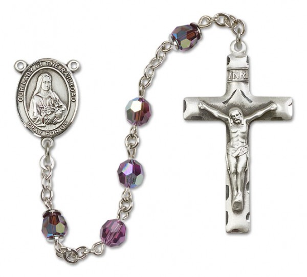 Our Lady of the Railroad Sterling Silver Heirloom Rosary Squared Crucifix - Amethyst