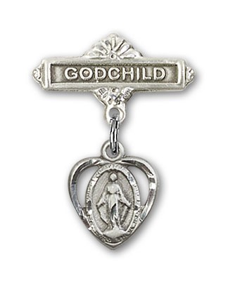 Baby Badge with Miraculous Charm and Godchild Badge Pin - Silver tone