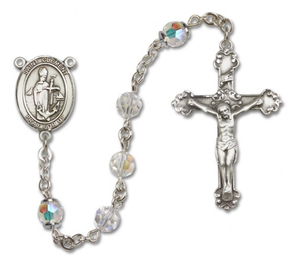 St. Clement Sterling Silver Heirloom Rosary Fancy Crucifix - Crystal