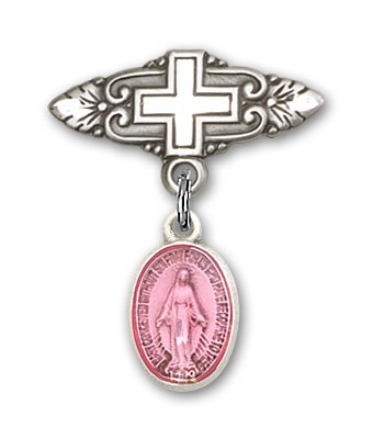 Baby Pin with Miraculous Charm and Badge Pin with Cross - Silver | Pink