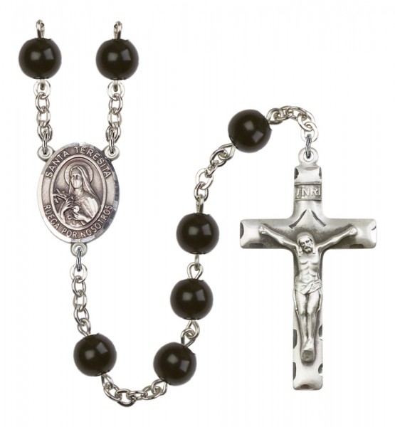 Men's Santa Teresita Silver Plated Rosary - Black