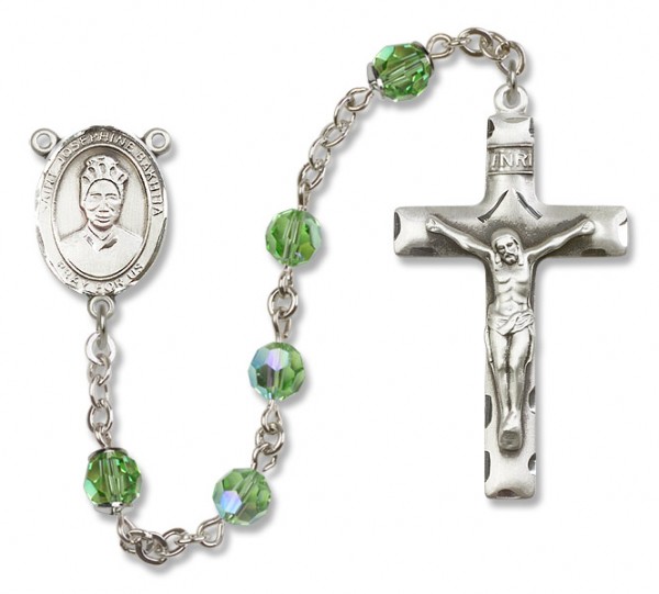 St. Josephine Bakhita Sterling Silver Heirloom Rosary Squared Crucifix - Peridot