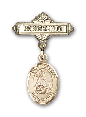Pin Badge with St. William of Rochester Charm and Godchild Badge Pin - Gold Tone