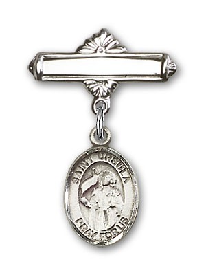 Pin Badge with St. Ursula Charm and Polished Engravable Badge Pin - Silver tone