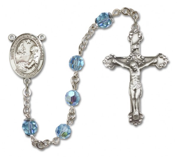St. Catherine of Bologna Sterling Silver Heirloom Rosary Fancy Crucifix - Aqua