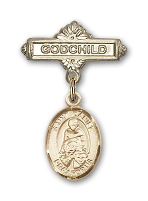 Pin Badge with St. Daniel Charm and Godchild Badge Pin - Gold Tone