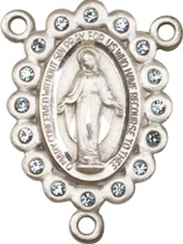 Blue Stone Accent Miraculous Medal Rosary Centerpiece - Sterling Silver