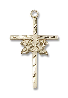 Doves and Cross Medal - 14K Solid Gold