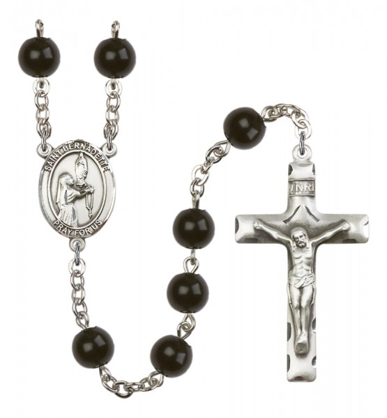 Men's St. Bernadette Silver Plated Rosary - Black