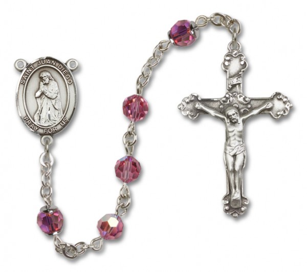 St. Juan Diego Sterling Silver Heirloom Rosary Fancy Crucifix - Rose